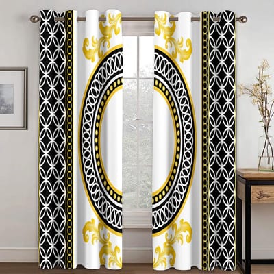 Luxe Gouden Abstract Barok Print Polyester Gordijnen voor Slaapkamer Kantoor Keuken Woonkamer Huisdecoratie Gratis Verzending 2 Stuks W60H60(CM)x2PCS&Grommet Top white
