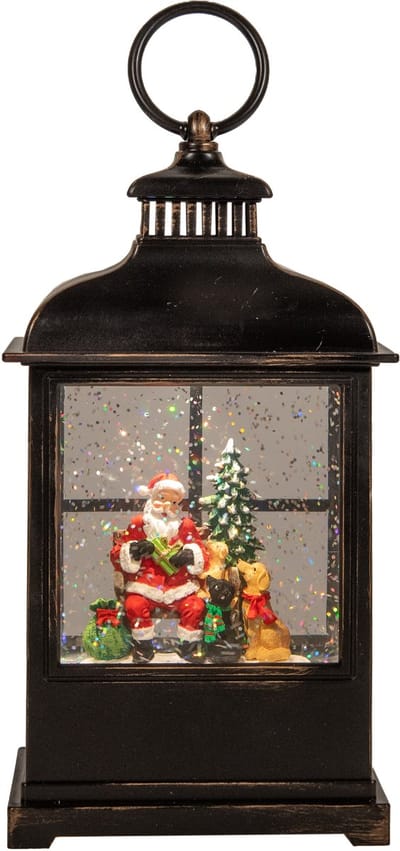 Anna's Collection Sneeuwbol/snowglobe glitter lantaarn - kerstman - 12 x 12 x 27 cm - met LED verlichting - kerstlantaarn