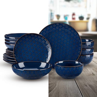 Luxe Serviesset – 32 delig – 8 persoons – Steengoed - Bordenset – Dinner platen – Dessertborden - Kommen - Pastabord - Blauw