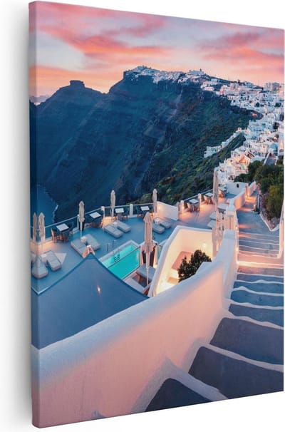 Artaza Canvas Schilderij Griekenland - 40x50 cm - Wanddecoratie Zee - Muurdecoratie Skyline - Kamer Accessoires