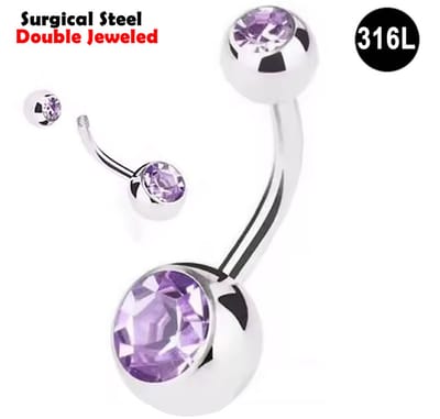 Navelpiercing - Chirurgisch staal - met Lila zirkonia stenen - Double Jeweled