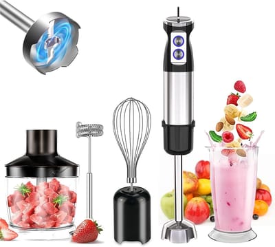 IBETTERTEC Staafmixer keukenmachine alles-in-één multifunctioneel Krachtige 1000W[RVS & Inclusief Accessoires] - Elektrische Staafmixer Set met Afneembare Mengvoet, Mixbeker en Meebeker