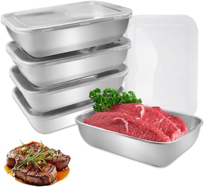 HEZIVO® Vleeswarendoos Koelkast - 5 Stuks Vershouddozen - Vershoudbakje Beleg - RVS - 1100ml