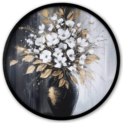 Poster in lijst Rond - Fotolijst 40x40 cm - Posters - Bloemen - Wit - Vaas - Abstract - Ronde posterlijst zwart - Decoratie - Wanddecoratie woonkamer - Muurdecoratie slaapkamer