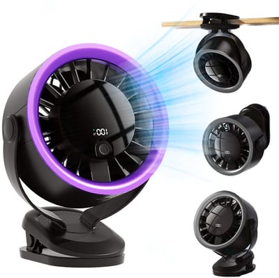 KZQ 360 Graden Draaibare Veiligheidsventilator Met Usb Opladen En Verstelbare Clip - 100 Windsnelheden Van Sterk Abs Materiaal - Voor Thuis Reis En Buiten - Paars