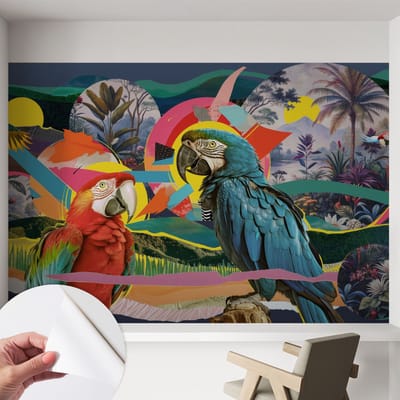 Coloray Zelfklevend Behang - Exotische vogels Stickerbehang op rol - 152x104 cm - Blauw Zelfklevend Behang - Voor de woonkamer, slaapkamer en kantoor - Peel-and-stick techniek - Zelfklevend fotobehang