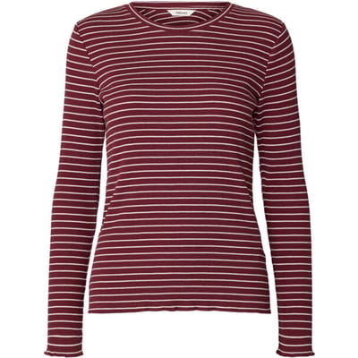 SELECTED WOMEN Slwanna Ls Crew Neck Tee Str Noos Dames - Topjes - Bordeaux - Maat XS
