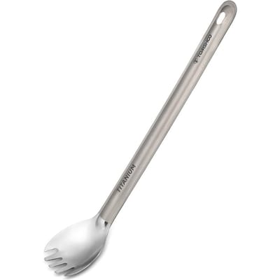TOMSHOO Titanium Lange Steel Spork met Gepolijste Kom Outdoor Draagbare Diner Spork Bestek Camping polished bowl gray