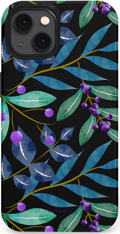 Casetastic hoesje geschikt voor Apple iPhone 13 - MagSafe - Dubbellaagse bescherming - Besjes fantasie - Fashion Case - Zwart Petrol Saliegroen
