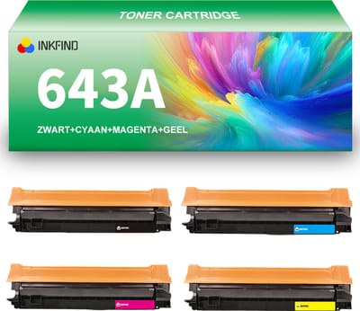 INKFIND 643A (Q5950A-Q5951A-Q5952A-Q5953A) tonercartridge multipack van 4 stuks (Zwart+Cyaan+Magenta+Geel) compatibel met HP 643A (Q5950A-Q5951A-Q5952A-Q5953A) voor HP Color Laser 4700 /4700 dn / 4700dtn / 4700 ph+ 4-pack BK/C/M/Y