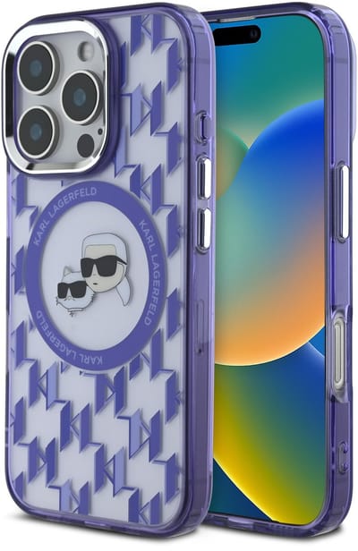 Karl Lagerfeld, Hoesje Geschikt voor Apple iPhone 16 Pro MagSafe Compatibel met IML-serie Monogram K- en CH-koppen, Paars