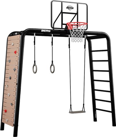 BERG PlayBase Medium Multifunctioneel Speeltoestel - Met Turnringen, schommel, klimmuur en basketball hoop