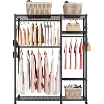 Porte-vêtements, Porte-vêtements Robuste, 6 Niveaux Réglables Porte-vêtements avec Cadre en Acier, Capacité de Charge 363 kg Dressing Armoire avec 3 Barres de Suspension