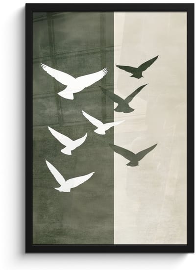 Poster in lijst - Fotolijst 40x60 cm - Posters - Japandi - Vogel - Groen - Posterlijst zwart - Decoratie - Wanddecoratie woonkamer - Muurdecoratie slaapkamer