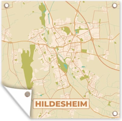 Tuin poster Kaart - Vintage - Hildesheim - Plattegrond - Stadskaart - 200x200 cm - Tuindoek