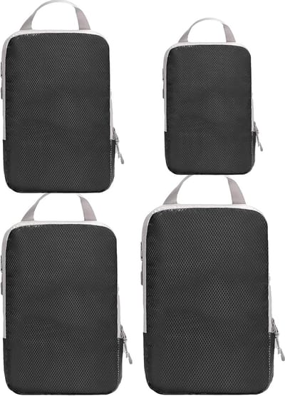 Reis Cubes - Opbergzakken - Ruimte Besparen - Vacuüm Compressie - 4 Delig - Zwart