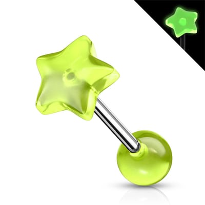 Tongpiercing glow in the dark ster 1.6x16 - groen - LMPiercings