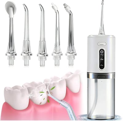 Namajunas - Waterflosser draadloos - Monddouche elektrisch - Flosapparaat - Tandsteen verwijderaar - 300 ml - 5 Opzetstukjes - Waterpulstechnologie - Waterdicht IPX7 - Tanden & Beugels reinigen