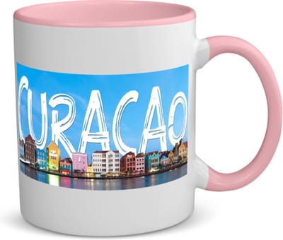 Akyol - curacao koffiemok - theemok - roze - Wereld - vakantieliefhebber - antillen - handelskade - 350 ML inhoud
