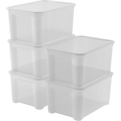 Curver KIS T-Box opbergdoos met deksel - 47 liter - Set van 5 - 55,5 x 39 x 28,5 cm - Transparant - Premium opbergoplossing, duurzaam kunststof,
