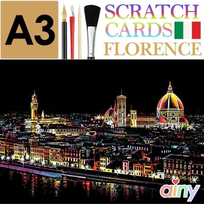 Ainy - Scratch Art Florence (A3) | DIY kras tekeningen incl. gereedschappen | Schilderen op kleuren kunst kraskaart | hobby & creatief voor volwassenen en kinderen ( meisjes ) | Knutselen - ontspanningspakket | Schilderijen set nummer 14