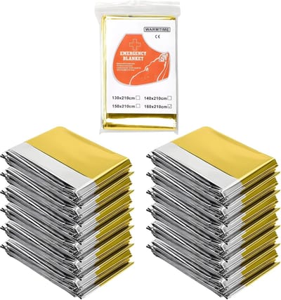 12 stuks - goud en zilver, 210 x 160 cm, reddingsdeken, nooddeken, scheurvast, waterdicht, aluminium thermische warmtedeken, verbanddoos voor auto, eerste hulp, camping