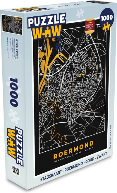 Puzzel Stadskaart - Roermond - Goud - Zwart - Legpuzzel - Puzzel 1000 stukjes volwassenen - Plattegrond