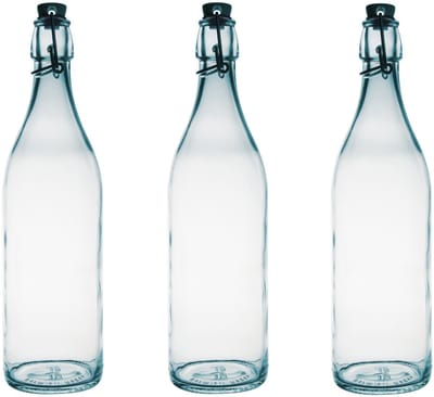 Bormioli Rocco beugelfles/weckfles - 10x - transparant - glas - 1 liter - Waterflessen/Karaffen