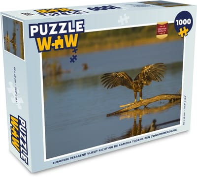 Puzzel Europese zeearend vliegt richting de camera tijdens een zonsondergang - Legpuzzel - Puzzel 1000 stukjes volwassenen