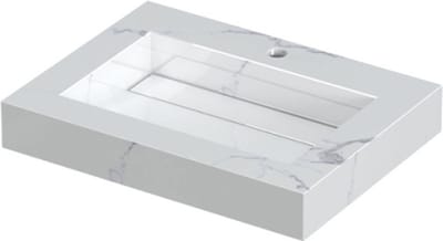 INK® Pitch wastafel in keramische slab met drain en front en side skirts met 1 kraangat, 60x45x9cm, statuario glans