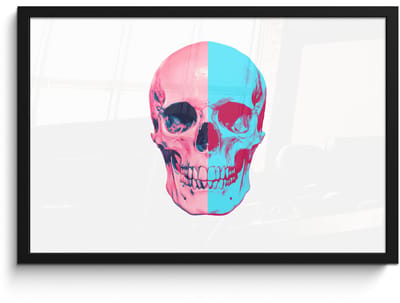Poster in lijst - Fotolijst 60x40 cm - Posters - Schedel - Grafisch - Roze - Verdeeld - Posterlijst zwart - Decoratie - Wanddecoratie woonkamer - Muurdecoratie slaapkamer