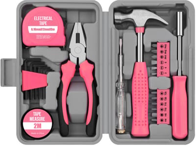 24-delige set - Gereedschapskit - Gereedschapstas - Kleine gereedschapsset - Basis handgereedschapset - Unisex - Geschikt voor thuis, kantoor en garage - Roze