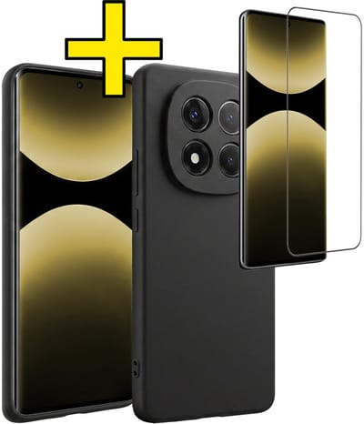 Hoesje - Met Screenprotector - Geschikt voor Xiaomi Redmi Note 14 Pro - Sterk & Shockproof - Back Cover - Siliconen Case - Telefoon Hoes - Telefoonhoesjes - Zwart