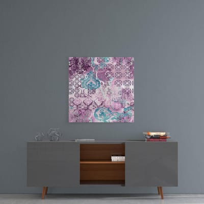 Insigne Glazen Schilderijen - Abstract Glasschilderij - Paars - Turkoois - 50x50 cm