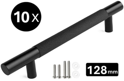 10 X MSQDESIGN Handgrepen zwart - Handgreep zwart 128mm - Meubelgrepen voor keuken , kast en Deurjes - Keukengreep zwart - Kastgrepen - Handgrepen keukenkastjes - Moderne Meubelgreep - zwarte handvaten keuken , Deurjes - ladegreep - incl schroeven