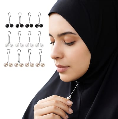 12-delige Luxe Parel Hijab Pins Set – Zwart, Wit & Gouden Sjaalclips & Broches – Elegante U-Vormige Speldjes voor Hoofddoek & Sjaal – Imitatieparel met Zinklegering – Voor Dagelijks Gebruik & Feestelijke Gelegenheden