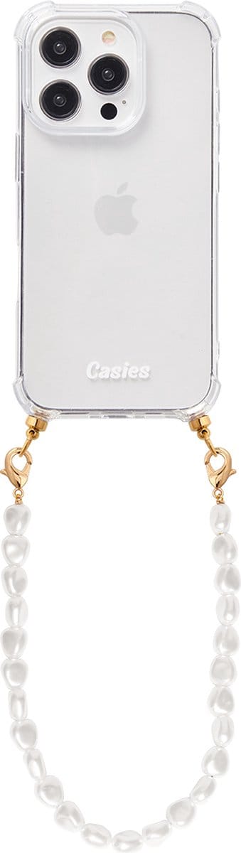 Casies hoesje geschikt voor Apple iPhone 16 met koord - telefoonhoesje met parelkoord - parel ketting - Cord Case Pearl