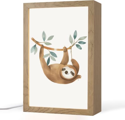 Nachtlampje 20x30 cm - Kinder lampje - Luiaard - Dier - Jungle dieren - Tafellamp kinderkamer - Slaapkamer lamp - Bedlamp kinderen - Kinderlampje stopcontact - Wandlamp babykamer - Nachtlampjes
