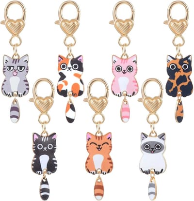 7 stuks kattensleutelhangers, schattige kleine katjes, zakhangers, cadeaus voor kattenliefhebbers vrouwen, schattige kattensleutelhanger, zakbedels, cadeau voor haar, haar, beste vriendin