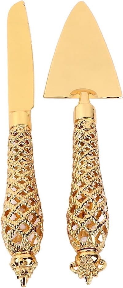 Elegante Gouden Taartserveerset met Taartschep en Taartmes - Perfect voor Bruiloften en Feestjes, Ideaal voor Taart Snijden en Serveren