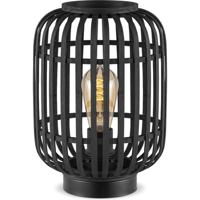 Boheemse stijl Tafellamp - Bamboe Lampenkap - Cilinder - Zwart - Ø21,5 x 30 cm - E27 fitting - Ontworpen voor gebruik in slaapkamers en studeerkamers - Met schakelaar