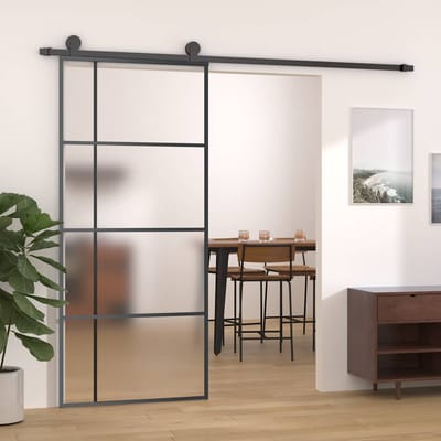 vidaXL - Schuifdeur - 90x205 - cm - mat - ESG-glas - en - aluminium - zwart