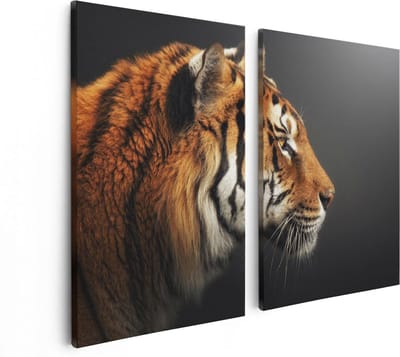 Artaza Canvas Schilderij Tweeluik Zijaanzicht Van Een Tijger - Tijgerkop - 80x60 - Foto Op Canvas - Canvas Print