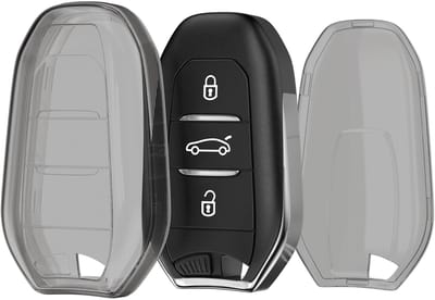 kwmobile autosleutel hoesje geschikt voor Fiat 600 600e Hybrid Grande Panda Doblo K9 III - Autosleutel behuizing van TPU - Transparant in zwart / transparant