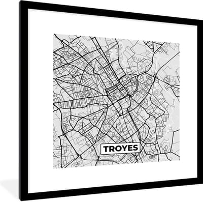 Fotolijst incl. Poster - Kaart - Stadskaart - Troyes - Plattegrond - Frankrijk - 40x40 cm - Posterlijst