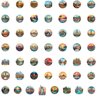 50PCS Autocollants Graffiti de Monuments de Voyage - Décor Imperméable pour Tasse à Eau, Téléphone & Usage Créatif Magasin RecordingYourLife