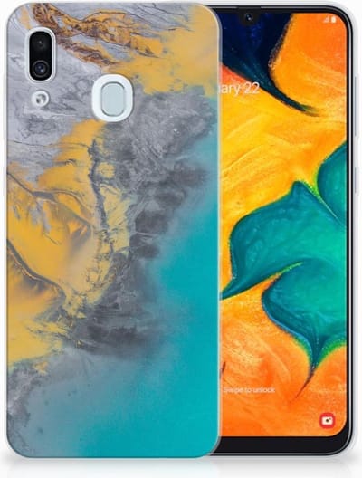 Samsung Galaxy A30 TPU Siliconen Hoesje Marble Blue Gold