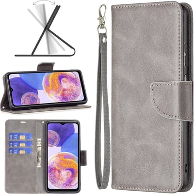 MobyDefend Hoesje - Geschikt voor Motorola Moto G71 - Wallet Book Case Met Koord - Grijs
