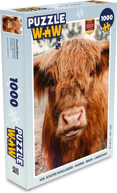 Puzzel Koe- Schotse hooglander - Hoorns - Bruin - Landschap - Legpuzzel - Puzzel 1000 stukjes volwassenen