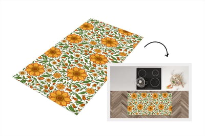 Keukenloper - Loper keuken - Bloemen - Oranje - Design - 120x60 cm - Keukenloper vinyl